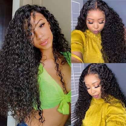 Long Wet and Wave Lace Front Wigs Human Hair 180% Density Brazilian Virgin Hair Water Wave Lace Closure Human Hair Wigs for Black Women Pre Plucked with Baby Hair Natural Color 34 Inch