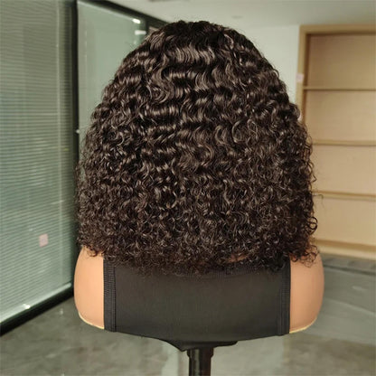 ISEE Wear and Go Glueless Wigs Bob Wigs Human Hair Pre Plucked Water Wave Lace Front Wigs Human Hair Upgraded No Glue Transparent Lace Closure Wigs Human Hair for Women Natural Black 10 Inch