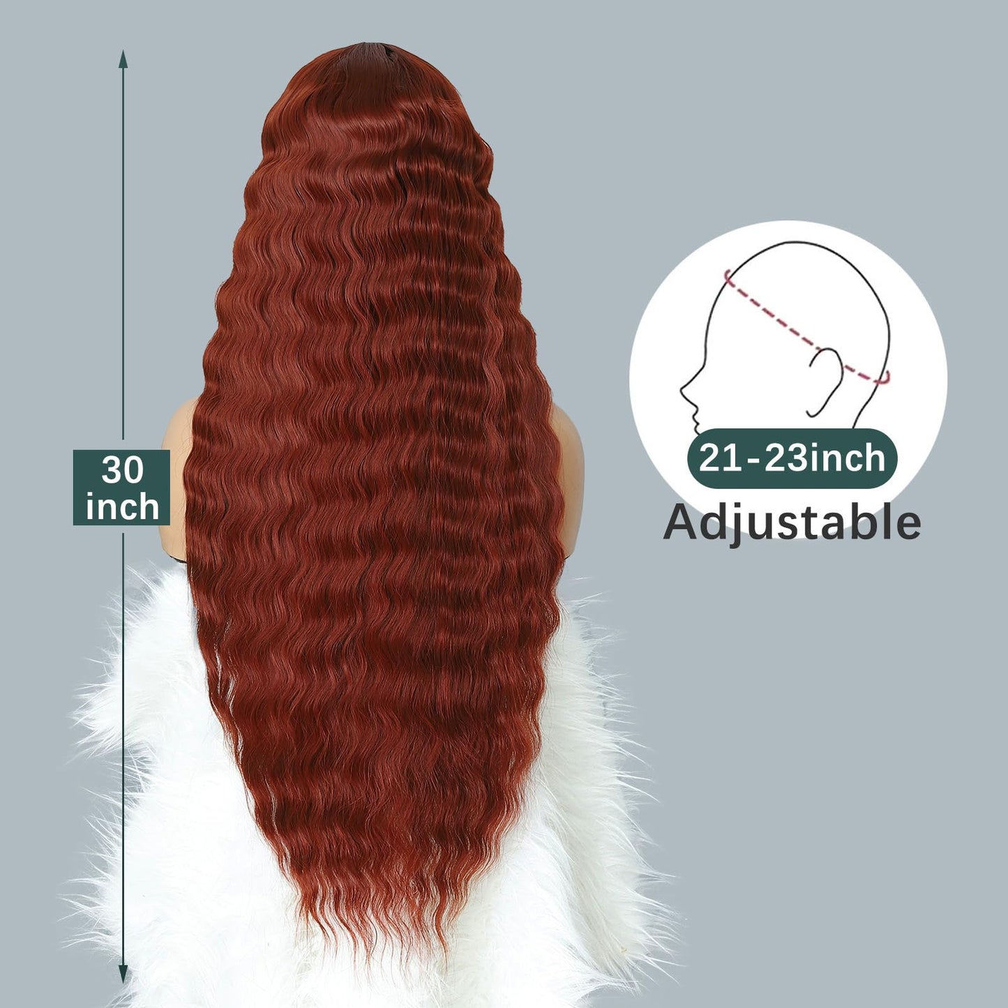 INSTASTYLE 30inch Curly Wig Long Synthetic Wigs for Black Women Ginger Red Deep Wave Synthetic Curly Wig Lace Front with 4" Simulated Scalp Natural Crimps Curls Hair Replacement Wig，350#