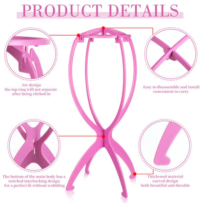 obeoby Wig Stand, Portable Wig Holder Wig Head Stand for All Wigs Travel Wig (pink(3pack))