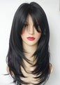 Black wig with bangs Layered Wigs for white Women black hair wig Synthetic Wigs Flow out Curl for White Women (Black)