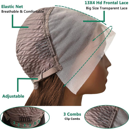 Brown Bob Wig Human Hair 13x4 Frontal Lace Wig 16 Inch Body Wave HD Lace Front Wigs Human Hair Pre Plucked Glueless Bob Wigs for Women (#4 Brown, 16 Inch)