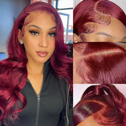 99J Burgundy Lace Front Wigs Human Hair Pre Plucked 13x4 Red Lace Front Wigs Human Hair Colored Body Wave 180% Density HD Lace Front Wigs Human Hair Burgundy Lace Frontal Wigs Human Hair 20 Inch