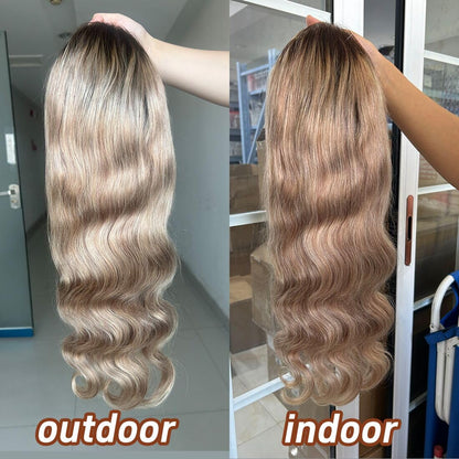 CIYOO 200% Density Milk Tea Ombre Ash Blonde Wigs Human Hair Pre Plucked 13x6 Body Wave Lace Front Wig for Women Hd Invisible Glueless Ombre Blonde Human Hair Wig 20 Inch
