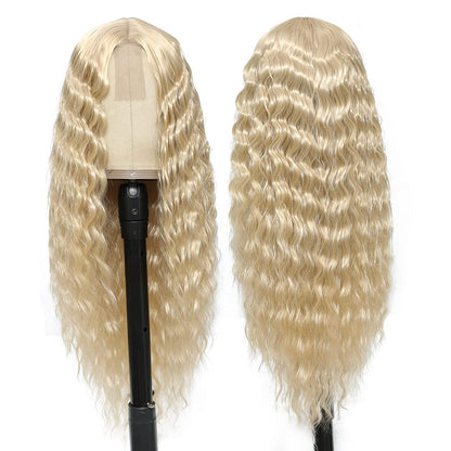 28" Synthetic Curly Wig Honey Blonde Lace Front Wigs for Women Long Deep Wave Lace Wigs Natural Crimps Curls 4" Fake Scalp,15/613#