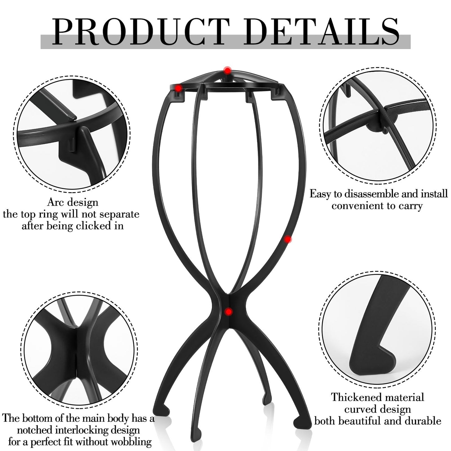 obeoby Wig Stand, Portable Wig Holder Wig Head Stand for All Wigs Travel Wig (black(3pack))