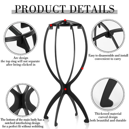 obeoby Wig Stand, Portable Wig Holder Wig Head Stand for All Wigs Travel Wig (black(3pack))