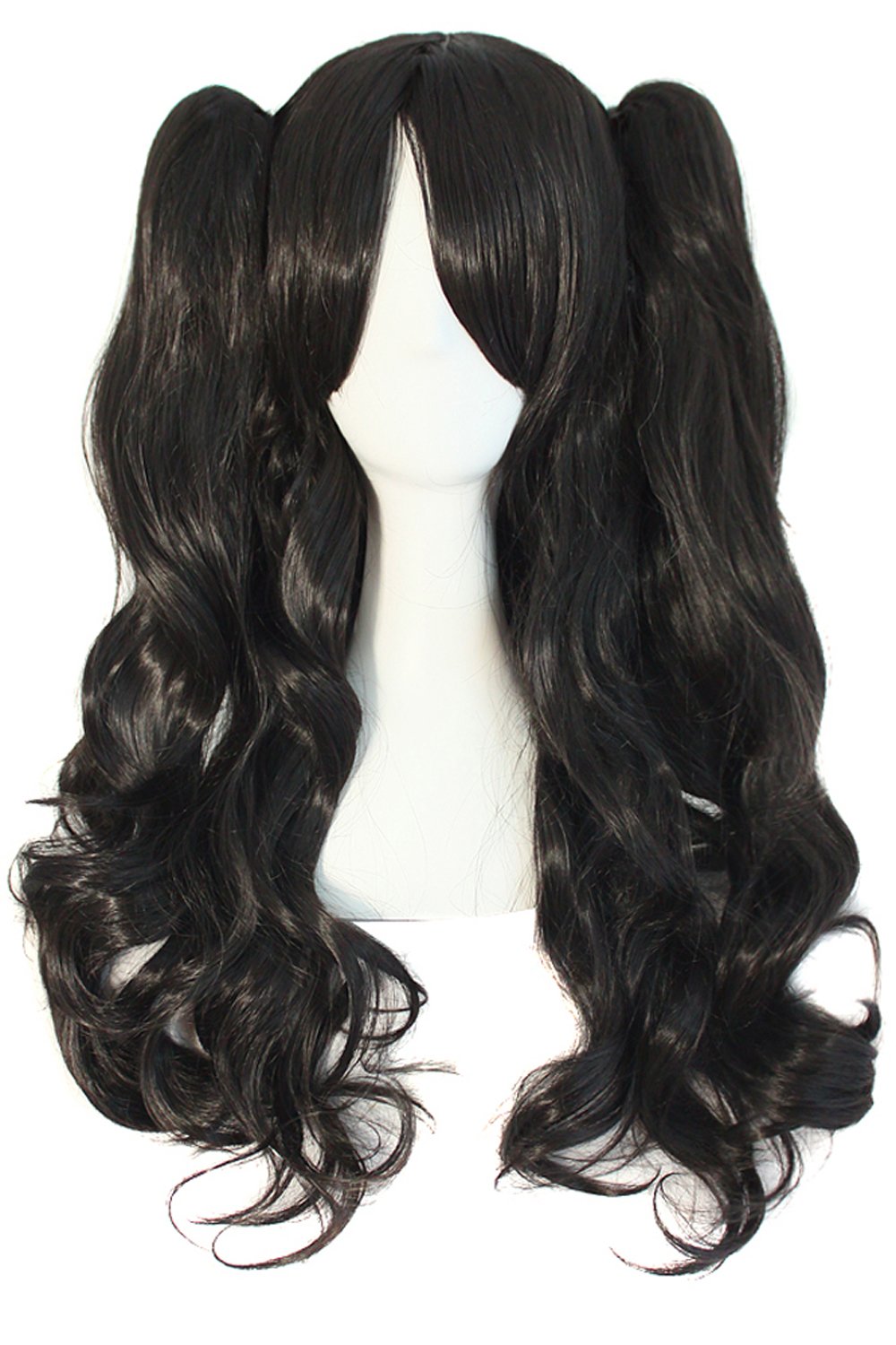 MapofBeauty 28"/70cm Lolita Long Curly Clip on Ponytails Cosplay Wig (Jet Black)