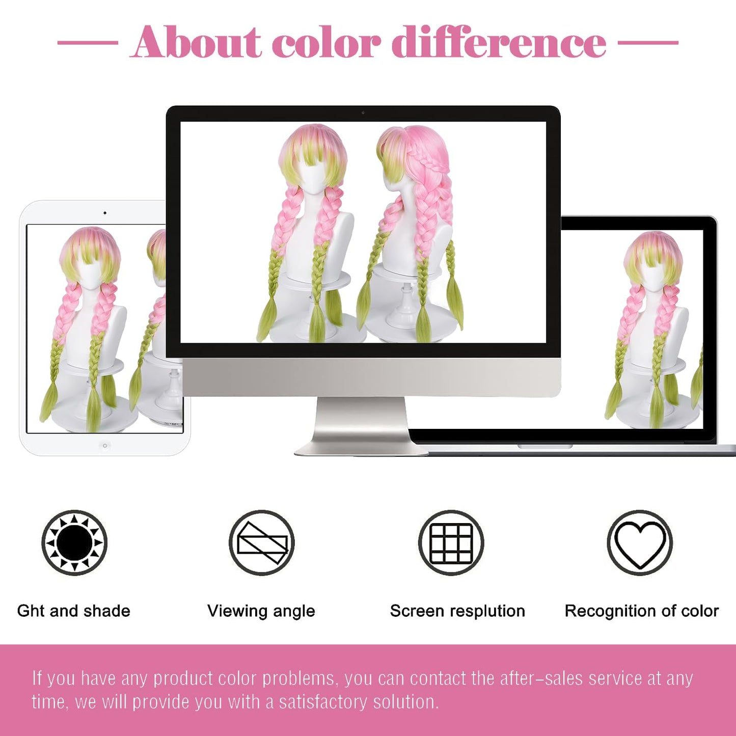 Max Beauty Anime Pink and Green Wig for Mitsuri Cosplay Braided Hair Wig with Pigtails Halloween Party + Cap