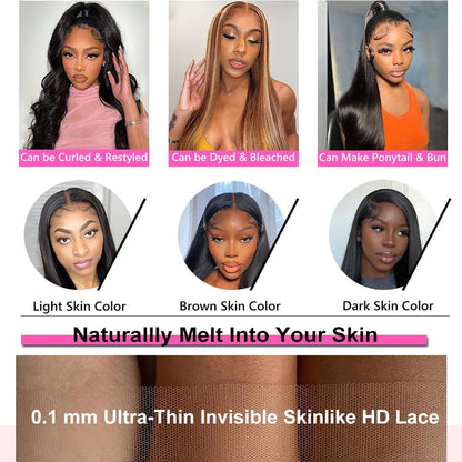 CUTE BEIN [2-Year Life, 100% Human Hair, 250g/pc, 250% Density 13x6 HD Straight Lace Front Wigs Human Hair Pre Plucked, [0.1mm Ultra-Thin HD Lace], Free Part 28 Inch