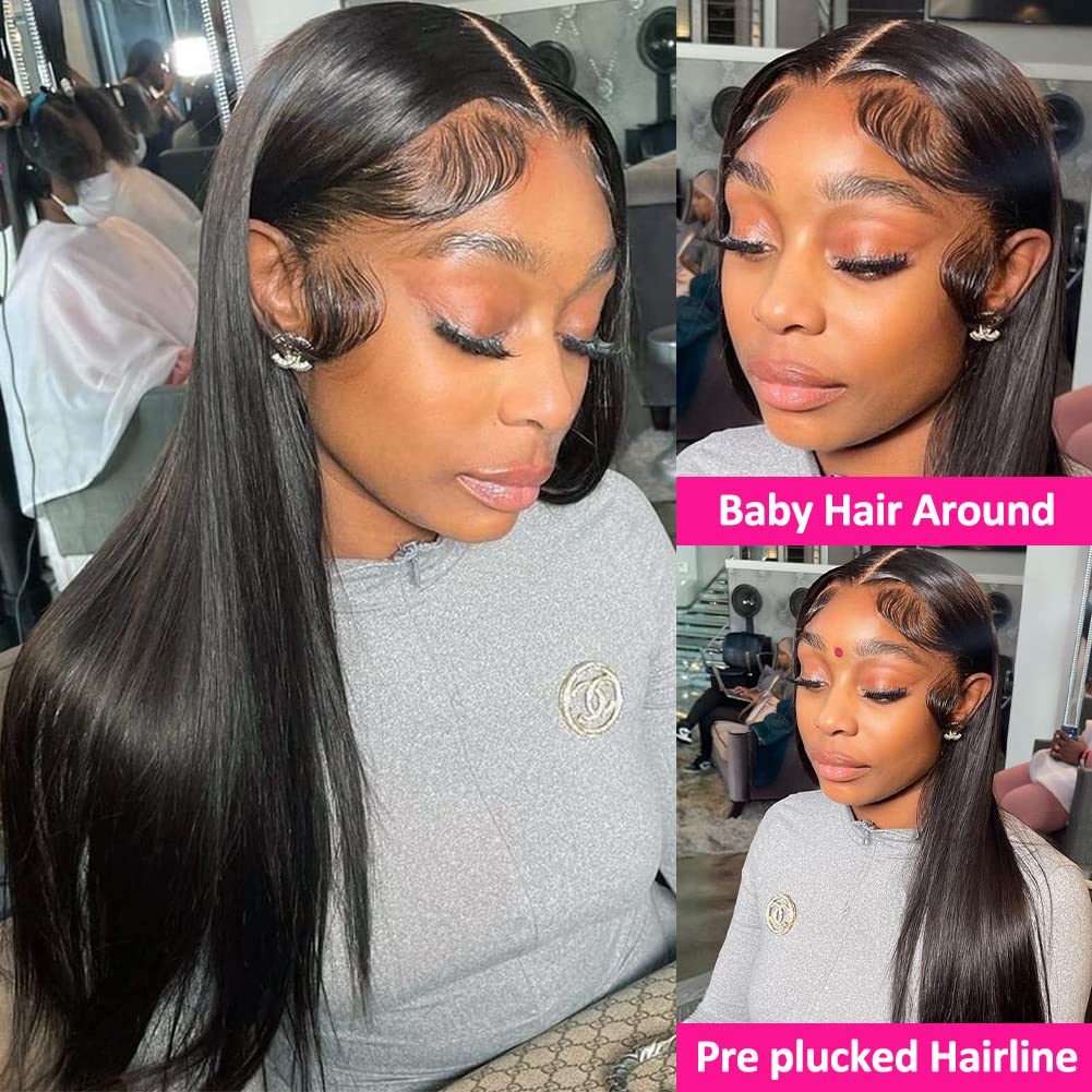 Hermosa 13x4 Glueless Lace Front Wigs Human Hair 180 Density 9A Brazilian Straight Human Hair Wigs for Women Pre Plucked with Baby Hair Natural Hairline 20 inch
