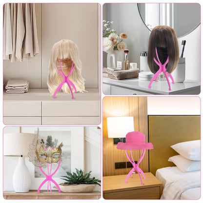 obeoby Wig Stand, Portable Wig Holder Wig Head Stand for All Wigs Travel Wig (pink(3pack))