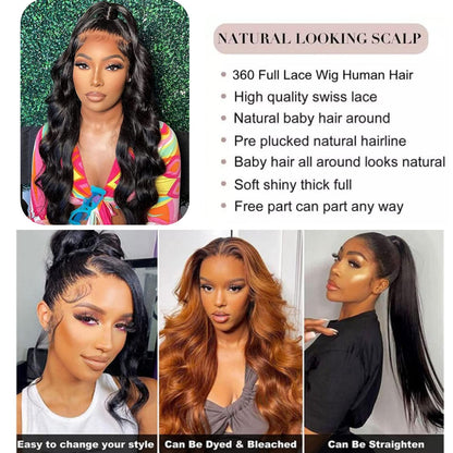 360 Lace Front Wigs Human Hair Wigs for Black Women Body Wave 360 Full Lace Frontal Wigs Human Hair Pre Plucked with Baby Hair Natural Hairline 360 HD Lace Front Wig (22 Inch)