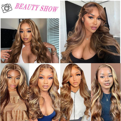 Atilck 360 Lace Front Wigs Human Hair Full Lace Human hair Wigs Ombre Lace Frontal 180 Density 4/27 Colored Honey Blonde 360 HD Transparent Wigs for Black Women (4/27, 12 Inch)