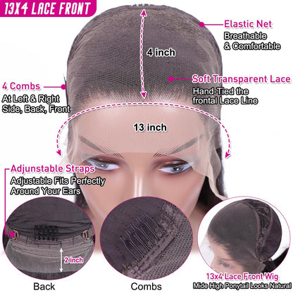 Hermosa 13x4 HD Transparent Lace Front Wigs Human Hair Pre Plucked with Baby Hair 180 Density Brazilian Straight Human Hair Wigs for Black Women Natural Hairline Black Color 24 inch