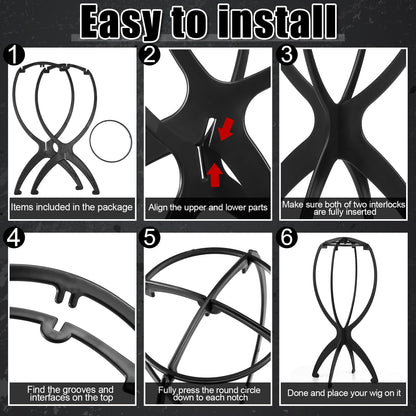 ProSuites 2 Pack Wig Stand with 2Pcs Wig Dust Bag, Travel Wig Head Stand Holder for Women Multiple Wigs Styling, Black, Hair Length Under 40cm/15.74in