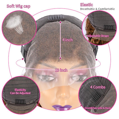 Chesma Honey Blonde 4/27 Ombre Lace Front Wig Human Hair 13x4 HD Highlight Deep Wave Lace Frontal Wigs Glueless Wigs Human Hair Pre Plucked with Baby Hair 180 Density(24inch)