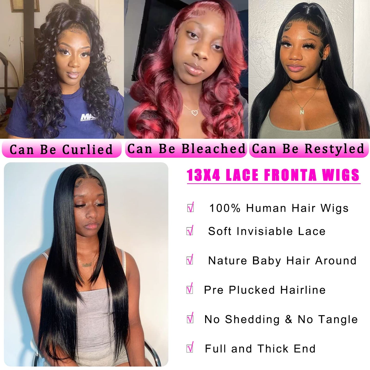 Straight Lace Front Wigs Human Hair 13x4 HD Transparent Lace Front Wigs for Black Women Glueless Brazilian Virgin Hair Lace Frontal Wig 180% Density Pre Plucked with Baby Hair Hairline