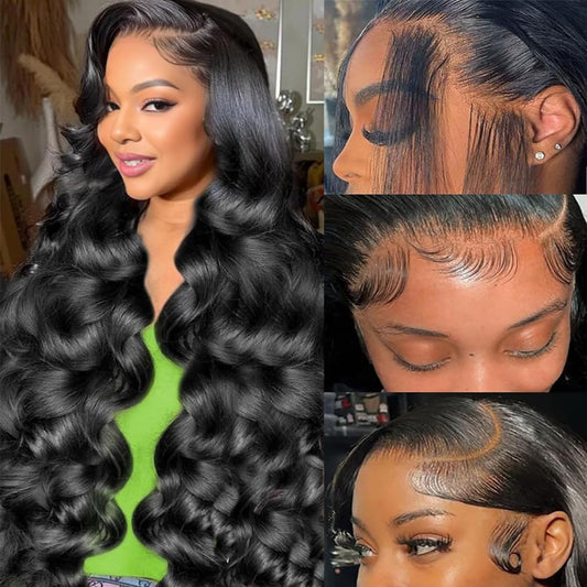 Smabuity 30 Inch 13X6 Body Wave Lace Front Wigs Human Hair HD Lace Frontal Wigs Human Hair 180% Density Glueless Wigs Human Hair Pre Plucked for Women Body Wave Wig Natural Color