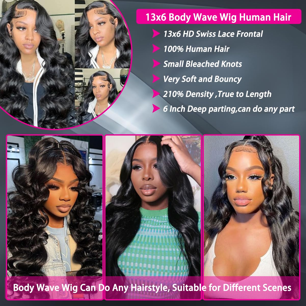 KXBKXB 34 Inch Body Wave Lace Front Wigs Human Hair 220% Density Frontal Wigs for Black Women 13x6 HD Lace Front Wigs Pre Plucked Glueless Body Wave Wig