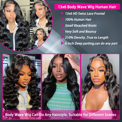 KXBKXB 20 Inch 13x6 Body Wave Wigs for Women 220% Density Lace Frontal Wig Human Hair Pre Plucked Body Wave Glueless Lace Front Wig Human Hair Natural Color Wigs