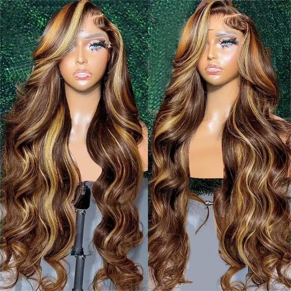 studyy Body Wave Highlight Ombre 360 Lace Front Wigs Human Hair Pre Plucked with Baby Hair Honey Blonde 360 HD Lace Frontal Wigs for Women 22inch