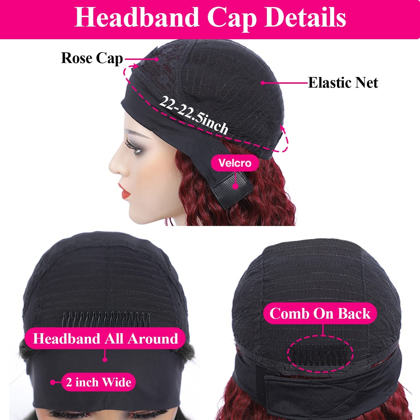 Aiterina Headband Wig deep wave human hair wigs for Black Women Brazilian Remy Hair Glueless Non Lace Front Wig 150% Density (12 inch, 99J)