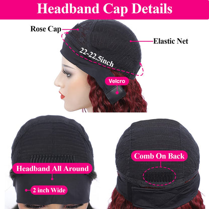 Aiterina Headband Wig deep wave human hair wigs for Black Women Brazilian Remy Hair Glueless Non Lace Front Wig 150% Density (12 inch, 99J)