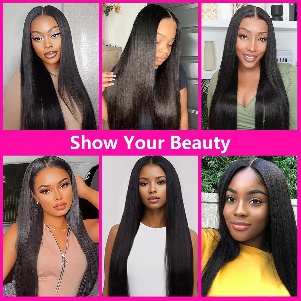 Aolvoblees V Part Wig Human Hair Straight No Leave Out Upgrade U Part Wig for Women Clip in Half Wig Beginner Friendly 200% Density No Lace No Glue No Sew Natural Black 20 Inch