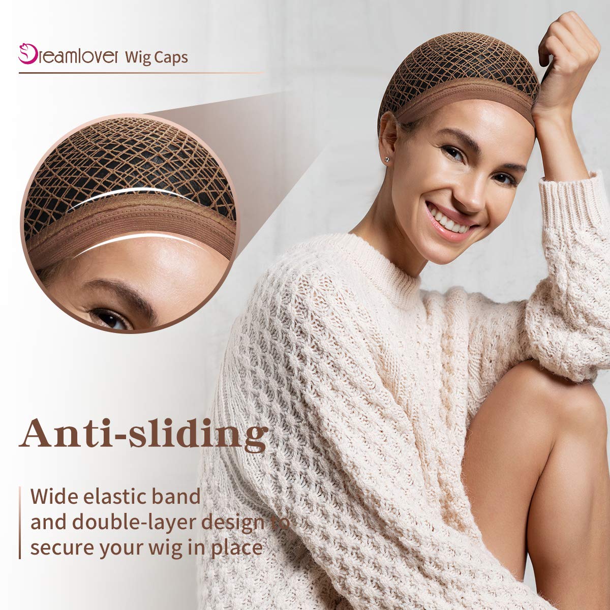 Dreamlover Hair Net for Wig, Brown Mesh Wig Cap for Long Hair, 2 Pieces