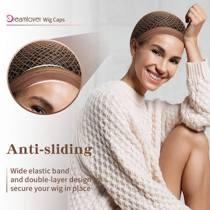 Dreamlover Hair Net for Wig, Brown Mesh Wig Cap for Long Hair, 2 Pieces