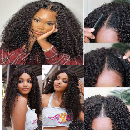Ainmeys Curly V Part Wigs Kinky curly V Shape Wigs for Black Women No Leave Out Upgrade U Part Wigs Glueless Full Head Clip In Half Wigs(10IN 180%)