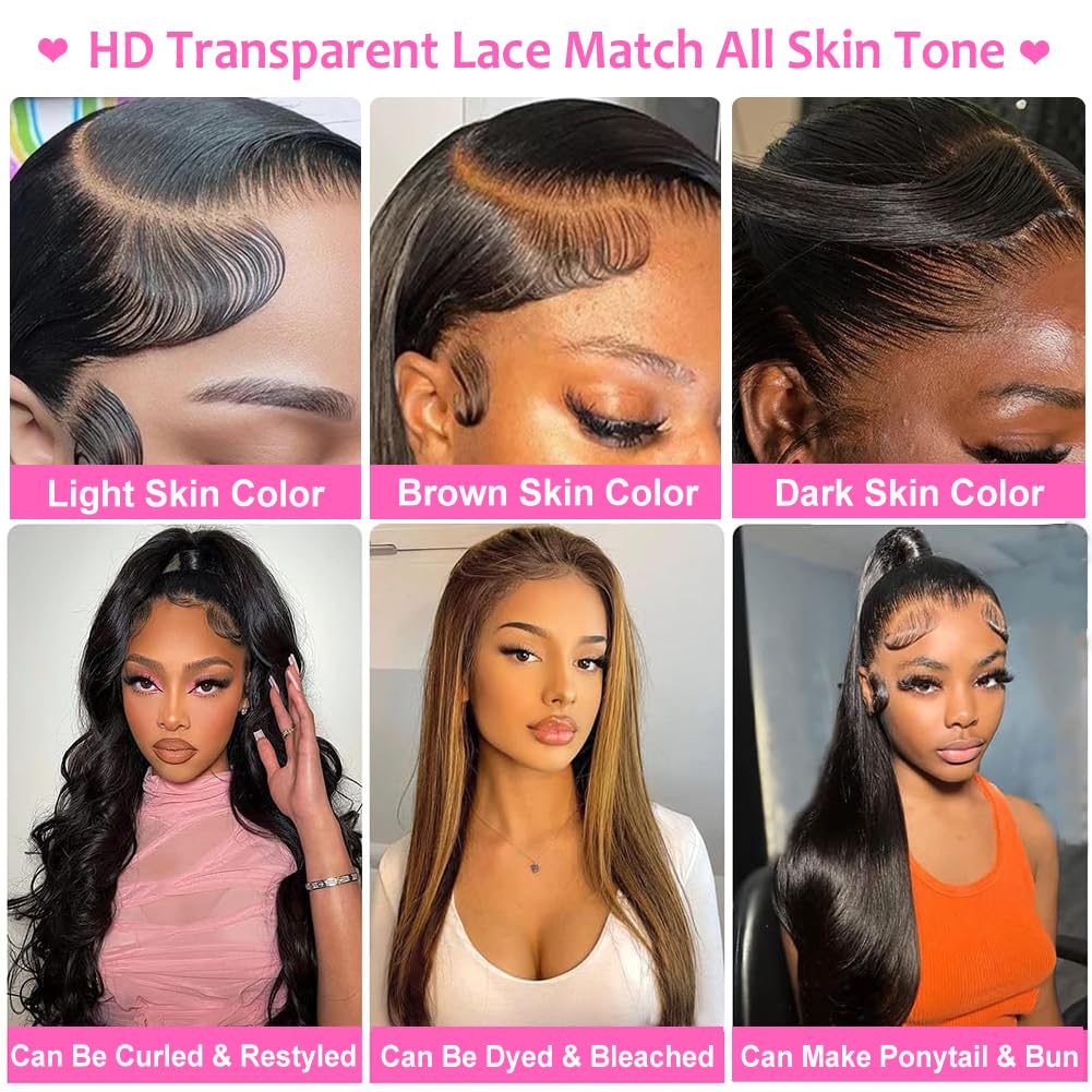 CUTE BEIN 210% Density 30 Inch Lace Front Wigs,100% Human Hair,[2-Year Life,250g],Straight Human Hair Wigs for Black Women,13x6 HD Lace Frontal Wigs Pre Plucked Free Part