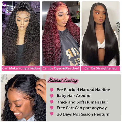 Daules 5x5 HD lace Closure Wigs Human Hair Deep Wave Closure Wigs for Black Women 180% Density Glueless 5x5 Curly Transparent Lace Front Pre Plucked 180% Density Natural Black 26inch
