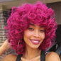 andromeda Hot Pink Wigs for Black Women Soft Short Curly Wig with Bangs Heat Resistant Synthetic Fiber Hair Wigs for African American Black Women（Hot Pink）