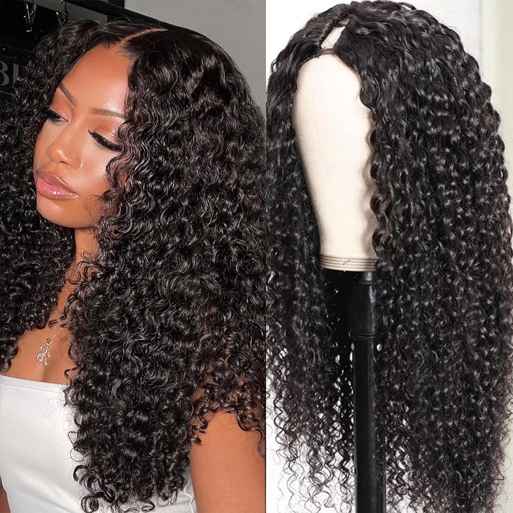 Ainmeys Curly V Part Wigs Brazilian Kinky Curly Human Hair Wigs for Black Women V Shape Wigs No Leave Out Lace Front Wigs Upgrade U Part Wigs Glueless Full Head Clip In Half Wigs(20IN 180% Density)