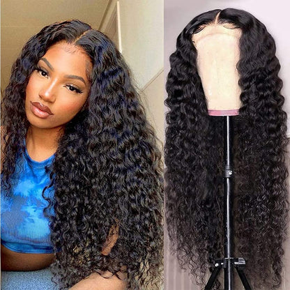 Healthair Deep Wave Lace Front Wig 360 Lace Front Wigs Human Hair Invisi Strap Pre Bleached Pre Cut Lace Pre Plucked Human Hair Wigs for Black Women 14inch