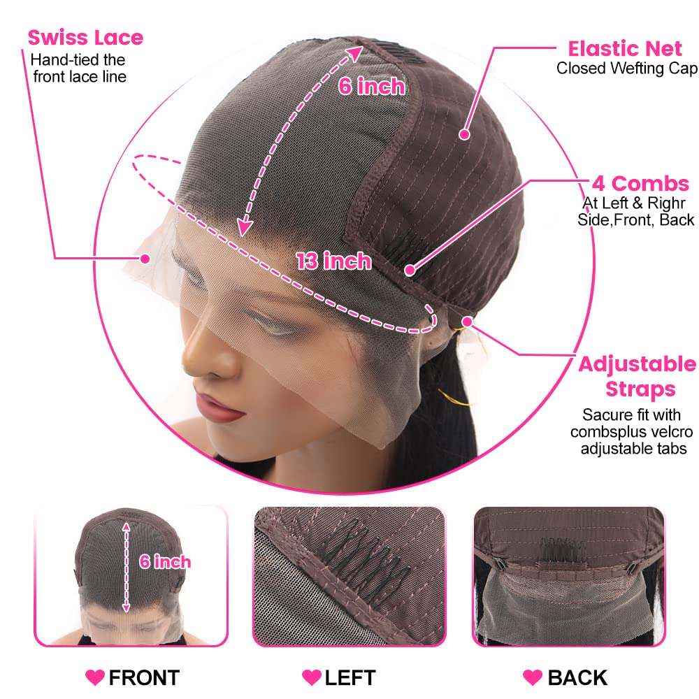 CUTE BEIN 210% Density 30 Inch Lace Front Wigs,100% Human Hair,[2-Year Life,250g],Straight Human Hair Wigs for Black Women,13x6 HD Lace Frontal Wigs Pre Plucked Free Part