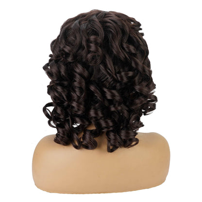 andromeda Brown Curly Wigs for Black Women Soft Afro Kinky Curly Wig with Bangs Loose Cute Curly Heat Resistant Natural Looking Synthetic Wig for Women(Brown/4#)