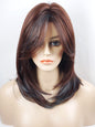 Medium Length Layered Wig Dark Brown with Blue Highlights, Synthetic Layered Wig with Bangs for White Women