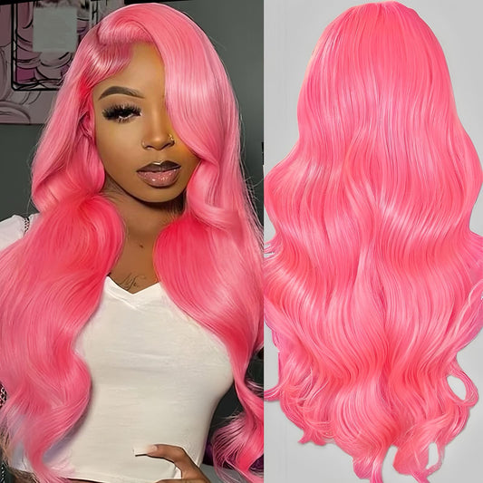 AAY Pink Lace Front Wig Human Hair 200 Density Body Wave 13x4 HD Lace Front Wigs Human Hair Pre Plucked With Baby Hair Colored Human Hair Wigs For Women 20 Inch