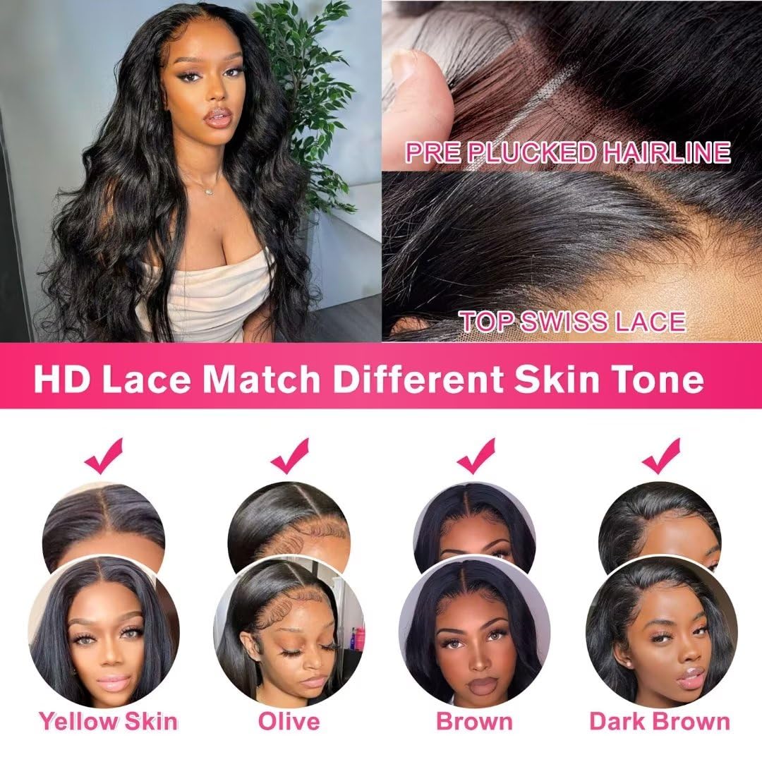 Aaliweya 5x5 Lace Closure Wig Body Wave Closure Wig for Women 180% Density 5x5 HD Lace Closure Wigs Human Hair Pre Plucked Glueless Lace Front Wig True to Length Natural Black Color 22inch