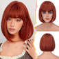 BARSDAR Short Bob Wig with Bangs - Short Copper Auburn Bob Wig with Bangs for Women - 12 Inch Chin-Length Natural Looking Soft Synthetic Hair Replacement Daily Halloween Party Copper Auburn Wigs