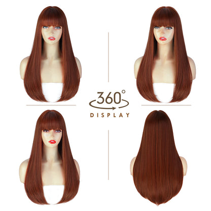 ENTRANCED STYLES Auburn Wigs for Women Long Straight Wig with Bangs Reddish Brown Wig Colored Cosplay Wig Heat Resistant Synthetic Copper Red Wig for Daily Party Use 22 Inch
