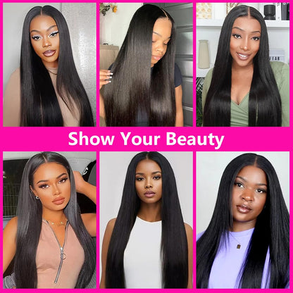 Aolvoblees V Part Wigs Human Hair Straight Minimal/No Leave Out Upgrade U Part Wig for Black Women Clip in Half Wig 200% Density No Lace No Glue No Sew Natural Black 18 Inch