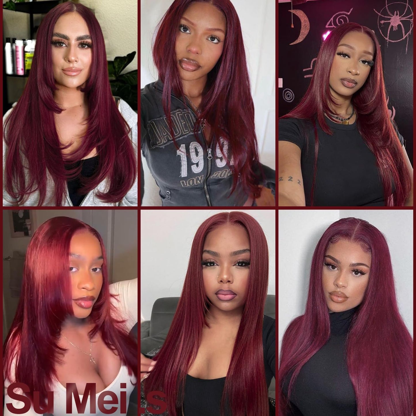 Glueless Synthetic Lace Front Wig 26 Inches Long Straight Black Wigs for Black Women 13x5x1 HD Lace Hand Tied Pre Plucked Hairline (#99J Burgundy, 26 Inch)