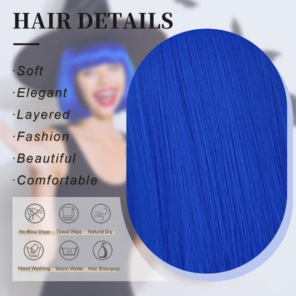 SUKRI Dark Blue Bob Wig With Bangs - Short Straight Bob Bangs Wig, 12Inch Heat Resistant Synthetic Hair, Natural Looking For Daily Party Use