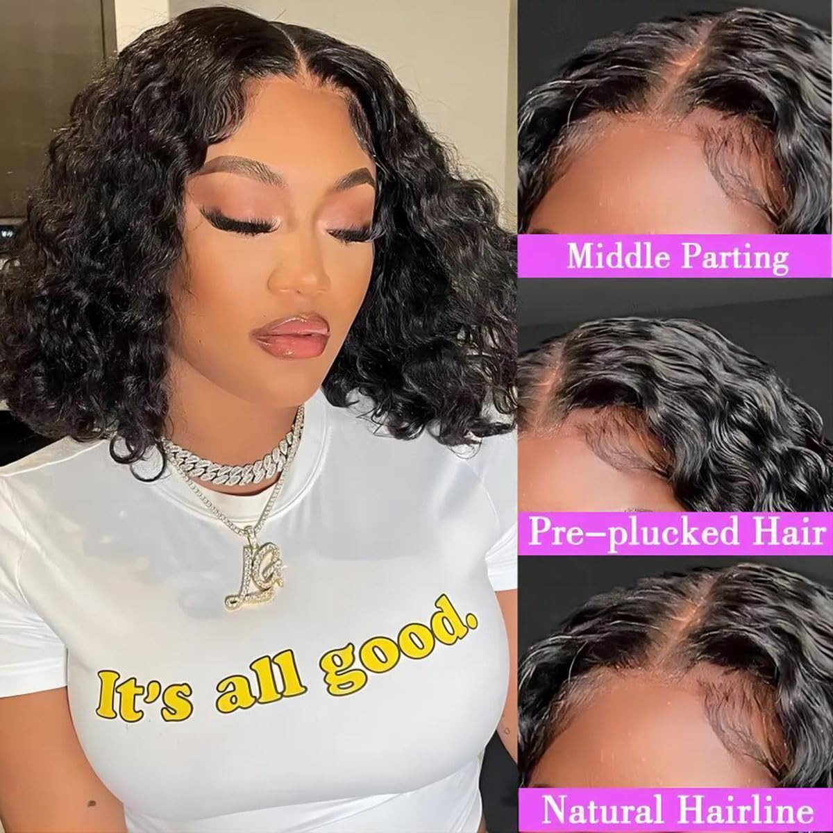 ISEE Wear and Go Glueless Wigs Human Hair Pre Plucked Deep Wave Bob Wig Human Hair Lace Front Wigs for Women Upgraded No Glue Pre Cut 6x4 Lace Closure Glueless Wigs for Black Women Human Hair 14 Inch