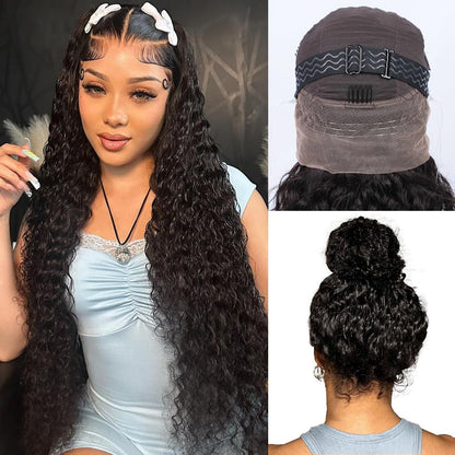 Ebarly Hidden Strap Water Wave 360 Glueless Wigs Human Hair Pre Plucked Pre Bleached Human Hair Wig With Drawstring 180 Density Wet and Wavy HD Full Lace Front Wigs Human Hair 26 inch