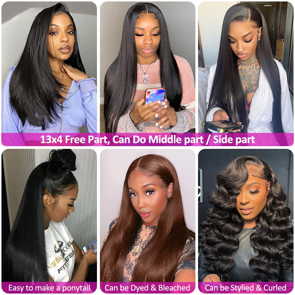 Hermosa 13x4 Straight Human Hair Lace Front Wigs for Black Women 26 inch 180 Density HD Lace Front Wig Human Hair Pre Plucked with Baby Hair Natural Hairline Black Color